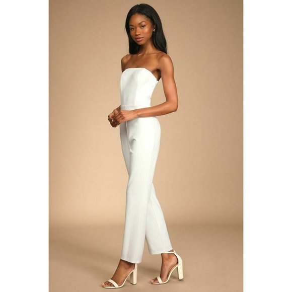 Lulu's Special Evening White Strapless Cutout Straight Leg Jumpsuit Small. - Picture 2 of 9